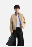 Gingham Pointed-Collar Zipper Jacket