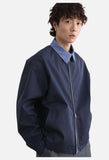 Gingham Pointed-Collar Zipper Jacket