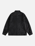 Textured Botanical Black Mandarin Collar Jacket