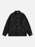 Textured Botanical Black Mandarin Collar Jacket