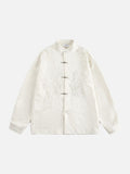 Textured Botanical Black Mandarin Collar Jacket