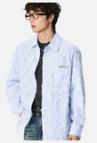 Distressed Geometric Textured Button-Up Shirt