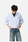 Distressed Geometric Textured Button-Up Shirt