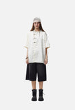 Subtle Butterfly Motif Band Collar Shirt