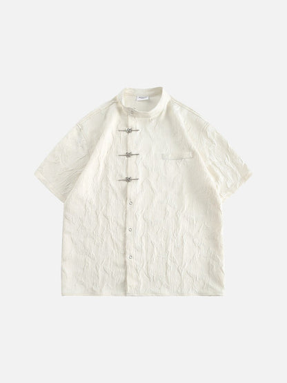 Subtle Butterfly Motif Band Collar Shirt