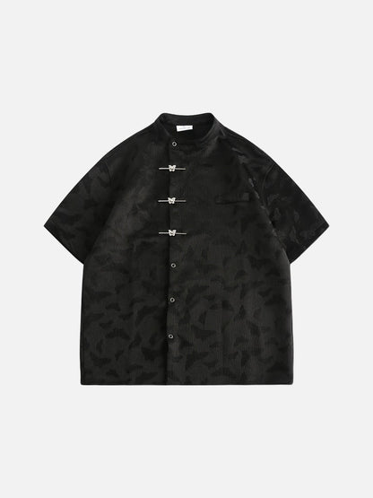 Subtle Butterfly Motif Band Collar Shirt