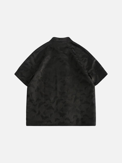 Subtle Butterfly Motif Band Collar Shirt
