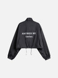 Cropped Grey Windbreaker Jacket with Flap Pockets