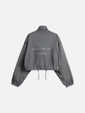 Cropped Grey Windbreaker Jacket with Flap Pockets