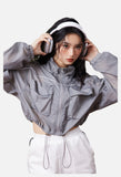 Cropped Grey Windbreaker Jacket with Flap Pockets