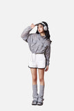 Cropped Grey Windbreaker Jacket with Flap Pockets
