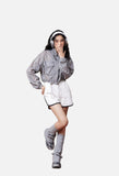 Cropped Grey Windbreaker Jacket with Flap Pockets