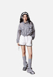 Cropped Grey Windbreaker Jacket with Flap Pockets