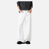 Wide-Leg White Denim Trousers with Contrast Stitching