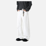 Wide-Leg White Denim Trousers with Contrast Stitching