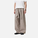 Light Taupe Vertical Pinstripe Wide-Leg Trousers