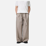 Light Taupe Vertical Pinstripe Wide-Leg Trousers