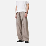 Light Taupe Vertical Pinstripe Wide-Leg Trousers