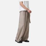 Light Taupe Vertical Pinstripe Wide-Leg Trousers