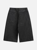Multi-Button Fly Dark Grey Denim Shorts