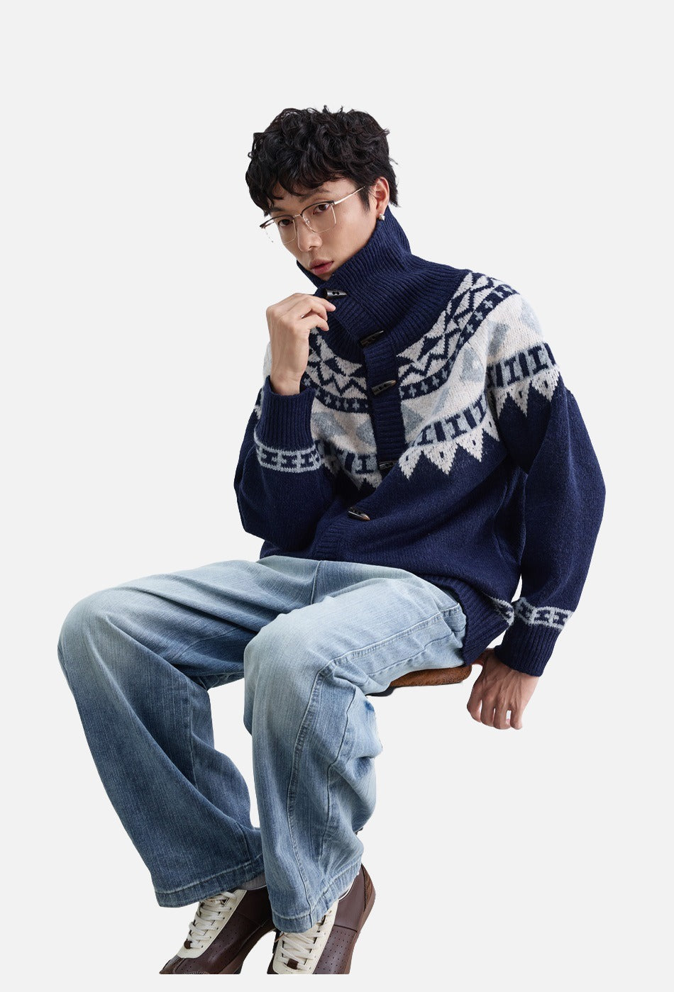 Geometric Fair Isle Knit Cardigan