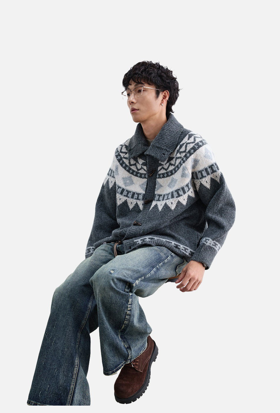 Geometric Fair Isle Knit Cardigan