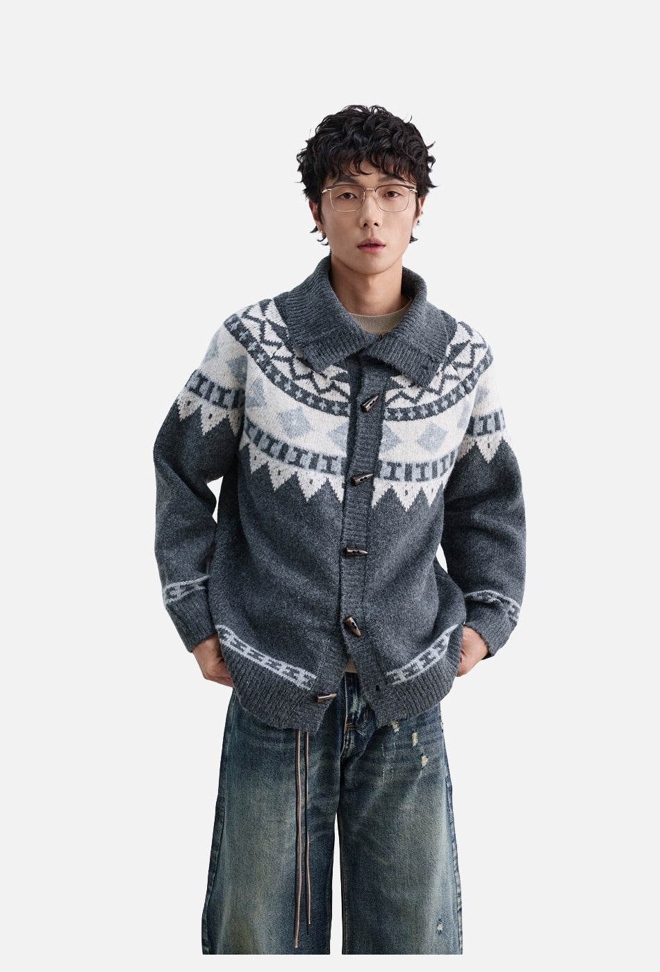 Geometric Fair Isle Knit Cardigan