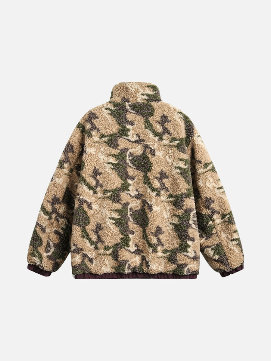 Burgundy Reversible Camouflage Fleece Jacket