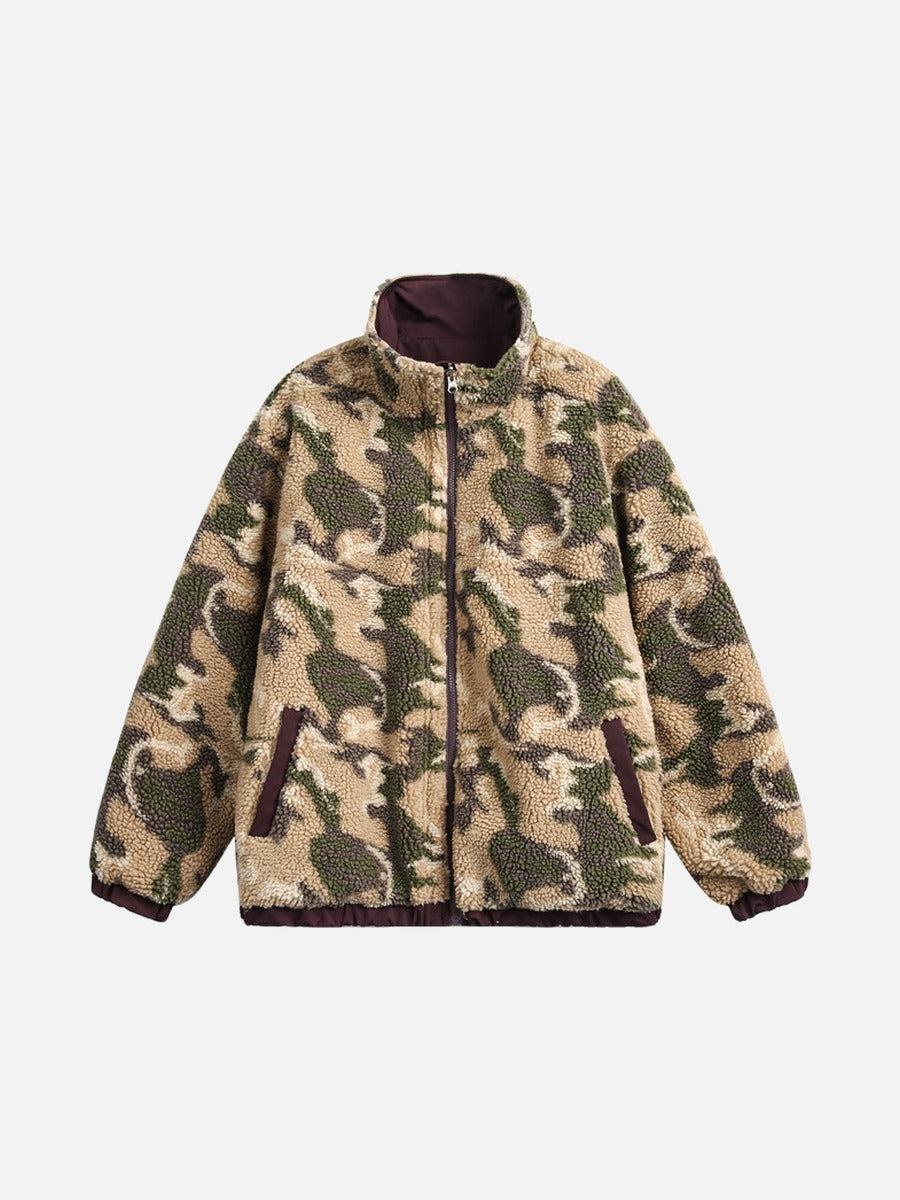 Burgundy Reversible Camouflage Fleece Jacket