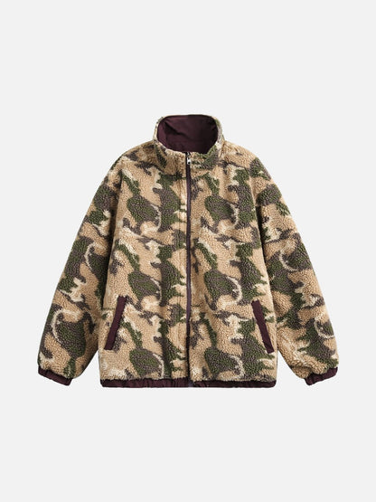 Burgundy Reversible Camouflage Fleece Jacket