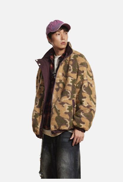 Burgundy Reversible Camouflage Fleece Jacket