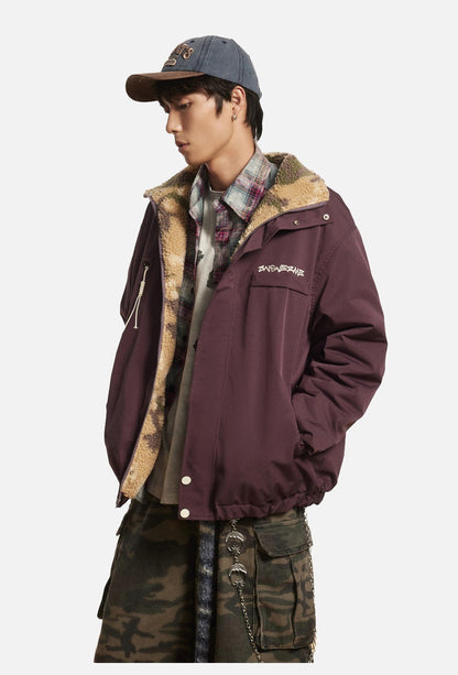 Burgundy Reversible Camouflage Fleece Jacket