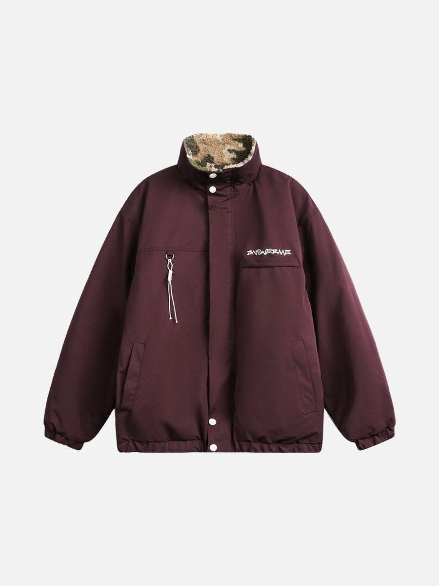 Burgundy Reversible Camouflage Fleece Jacket