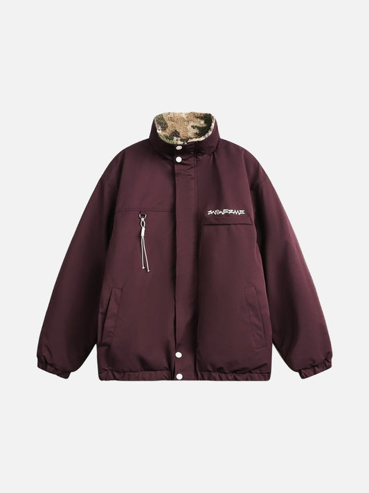 Burgundy Reversible Camouflage Fleece Jacket