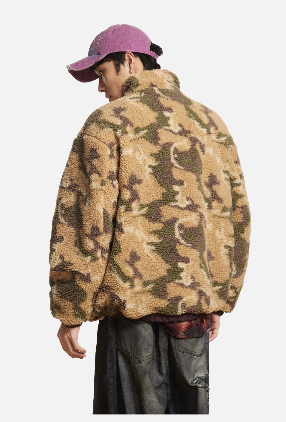Burgundy Reversible Camouflage Fleece Jacket