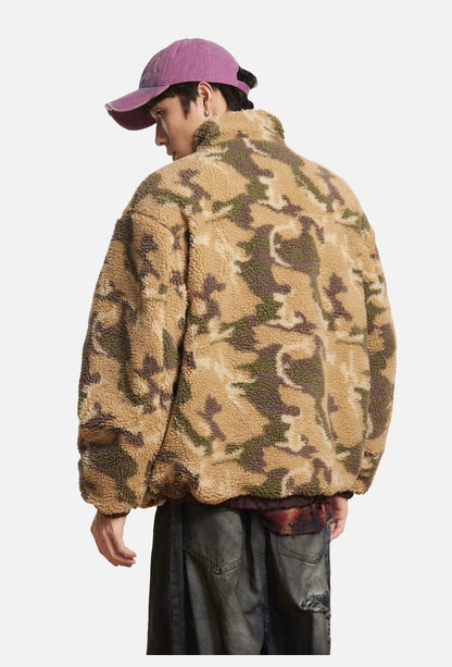 Burgundy Reversible Camouflage Fleece Jacket