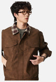 Plaid-Collared Bomber Jacket