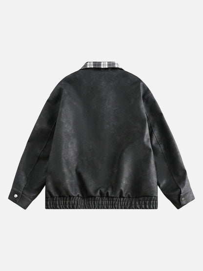 Plaid-Collared Bomber Jacket