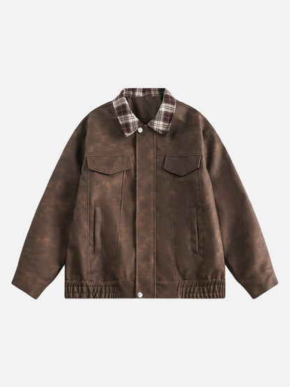 Plaid-Collared Bomber Jacket