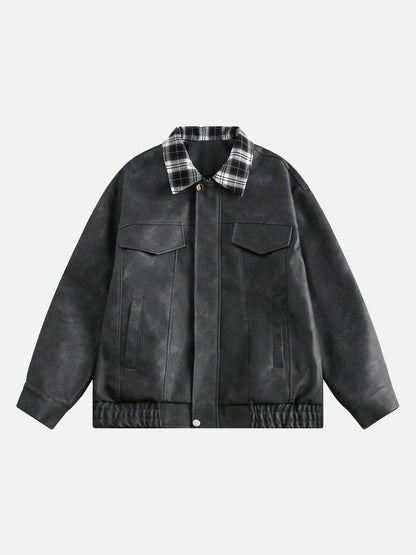 Plaid-Collared Bomber Jacket