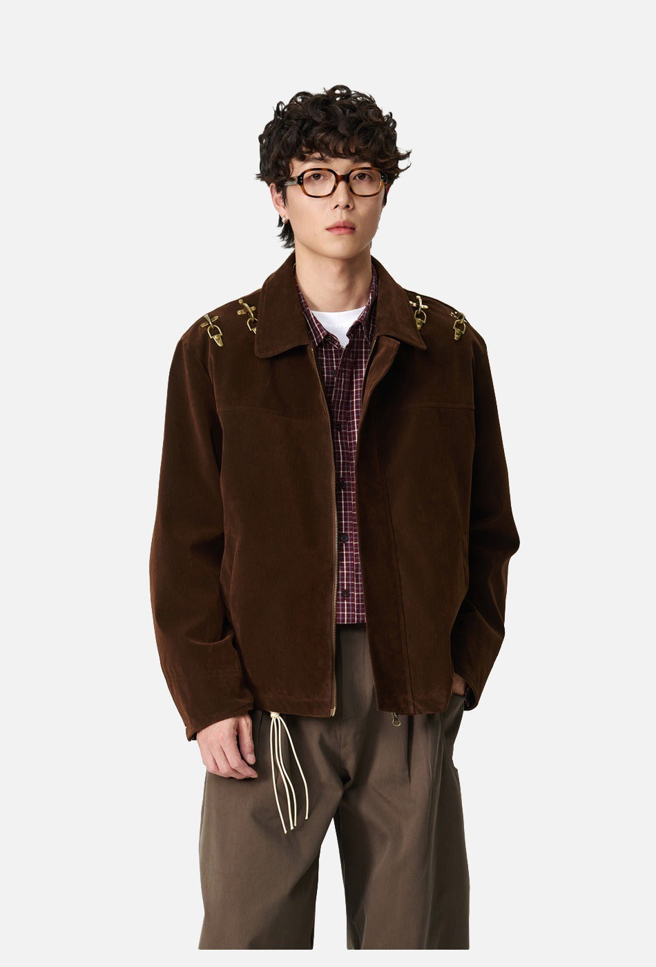 Dark Brown Corduroy Jacket with Gold Hooks