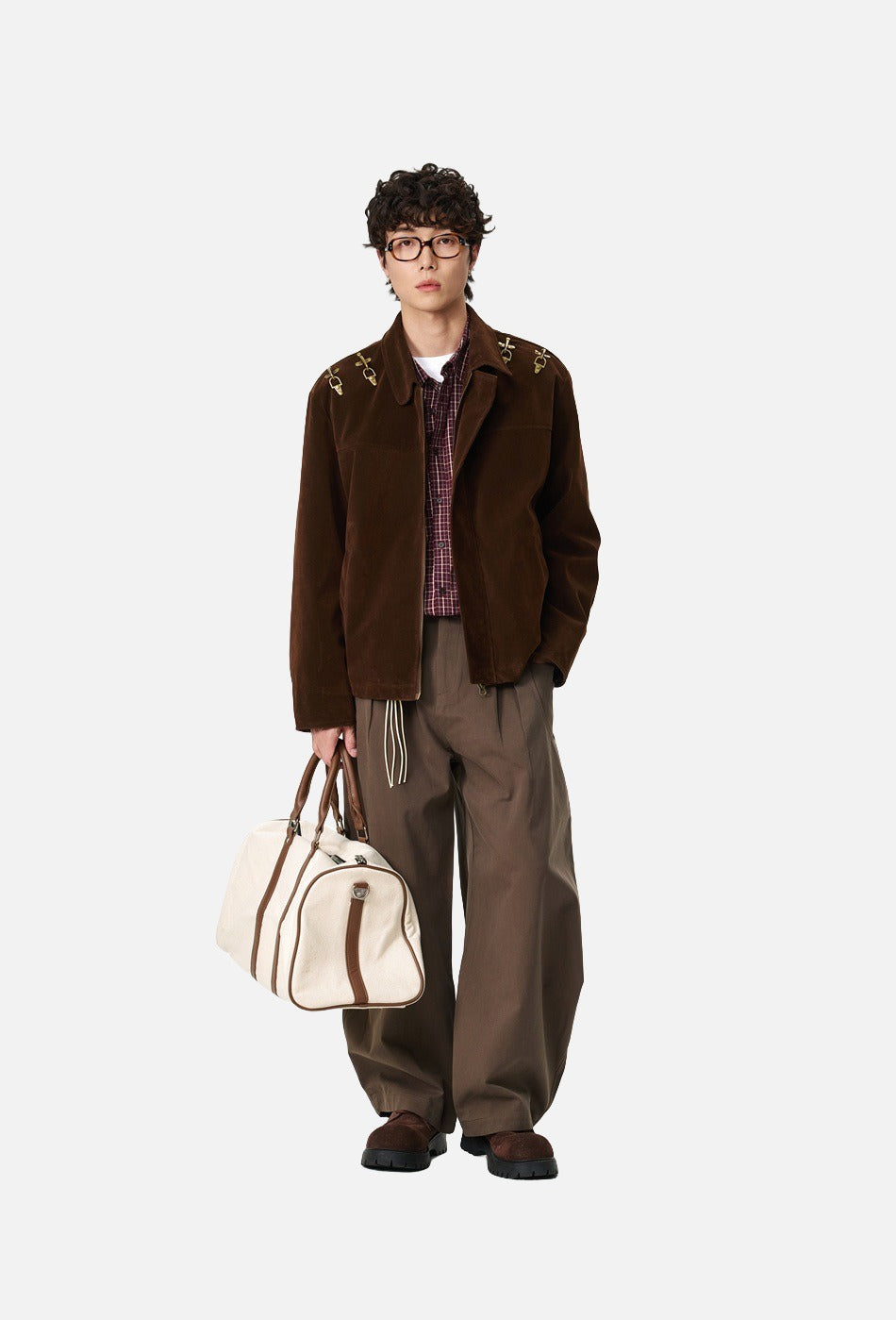 Dark Brown Corduroy Jacket with Gold Hooks