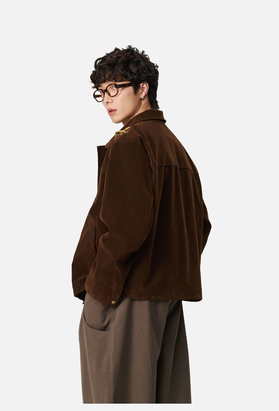 Dark Brown Corduroy Jacket with Gold Hooks