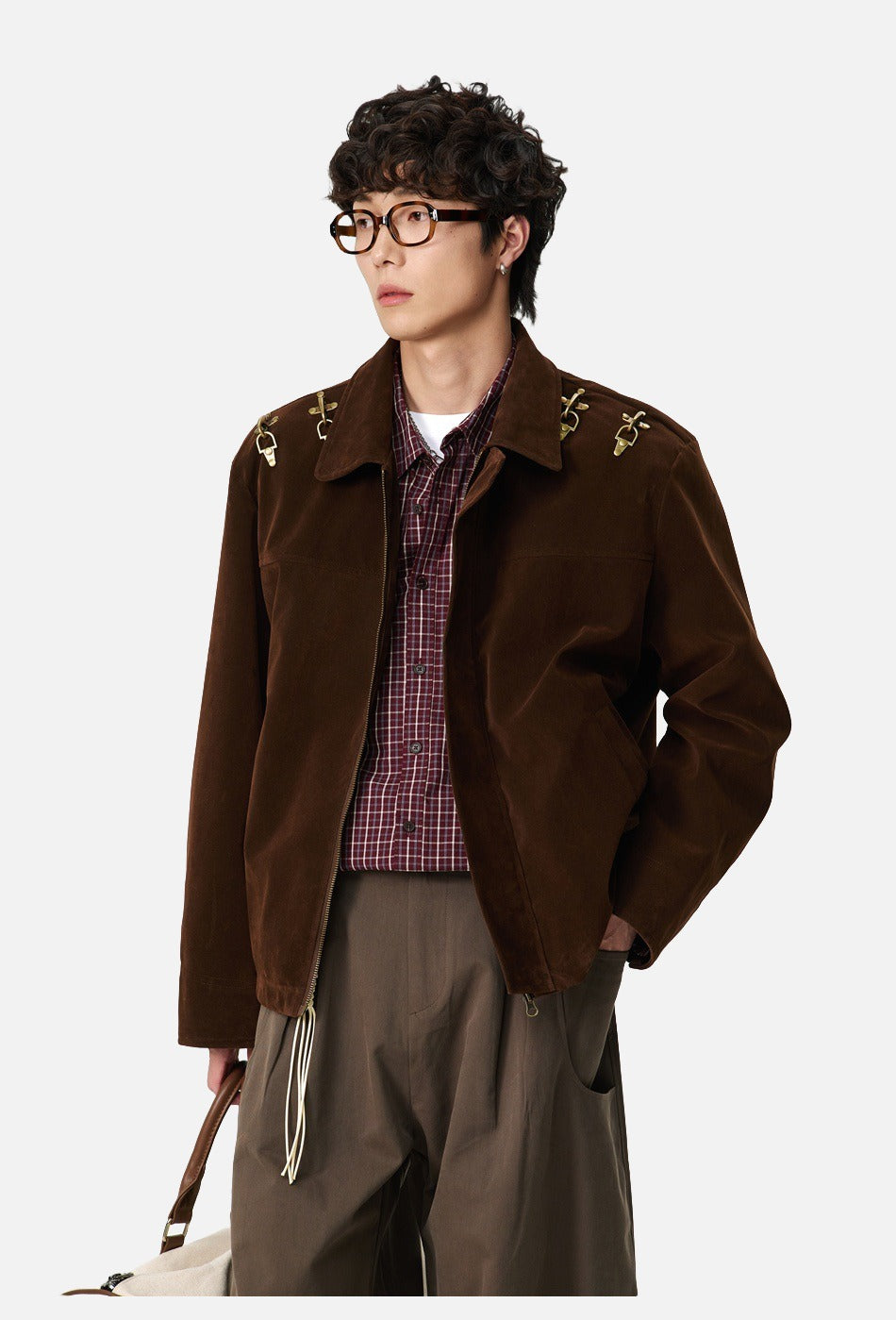 Dark Brown Corduroy Jacket with Gold Hooks