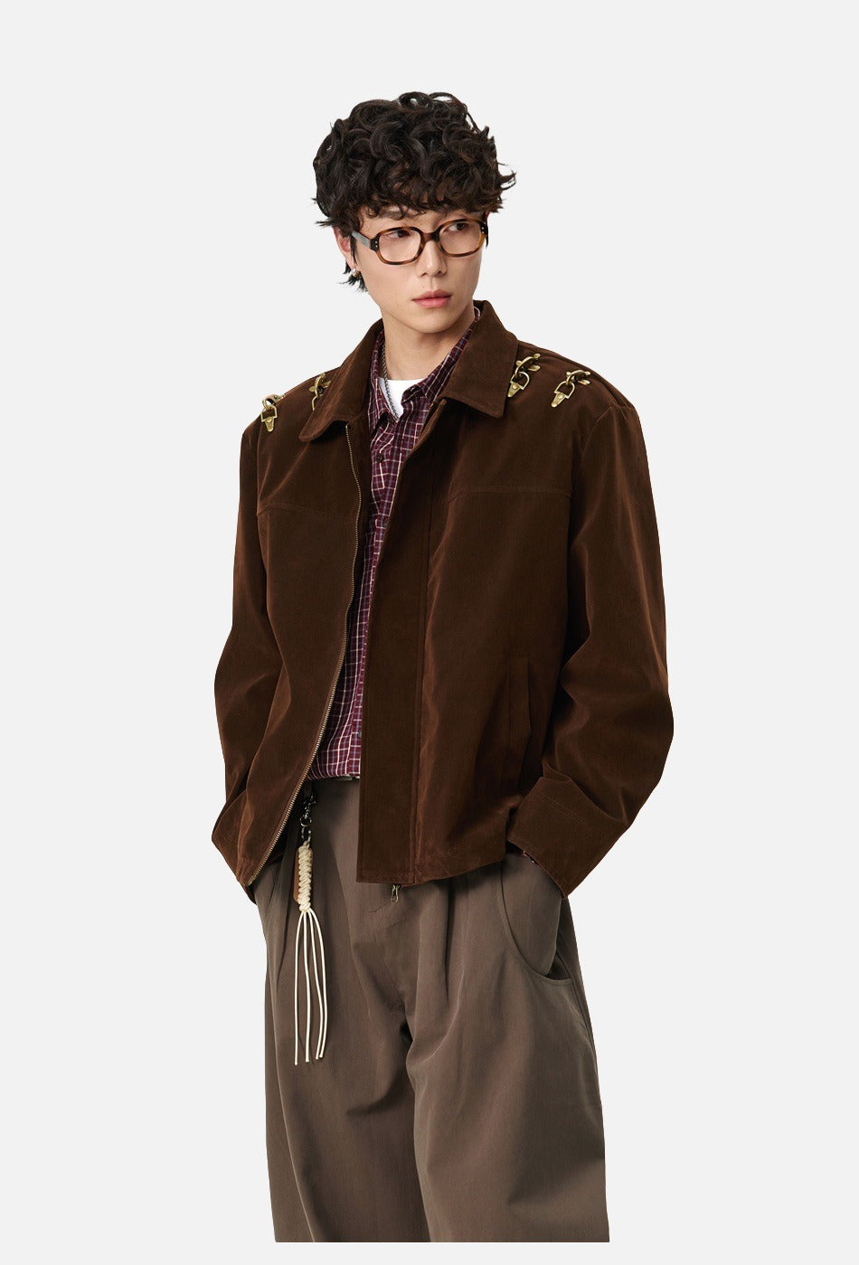 Dark Brown Corduroy Jacket with Gold Hooks