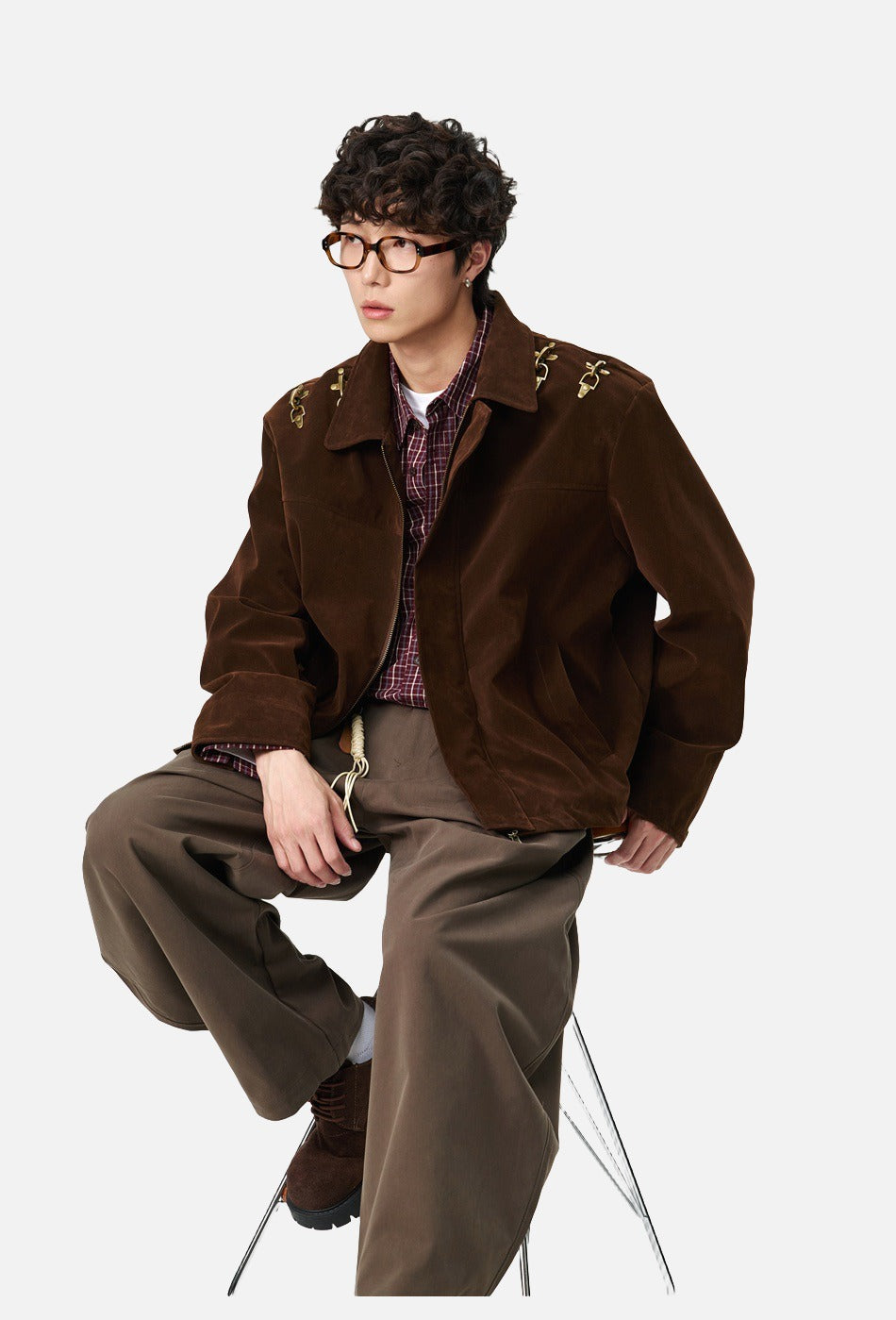 Dark Brown Corduroy Jacket with Gold Hooks