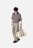 Burgundy Striped Knit Long-Sleeve Polo Shirt
