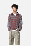 Burgundy Striped Knit Long-Sleeve Polo Shirt