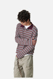 Burgundy Striped Knit Long-Sleeve Polo Shirt