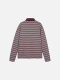 Burgundy Striped Knit Long-Sleeve Polo Shirt